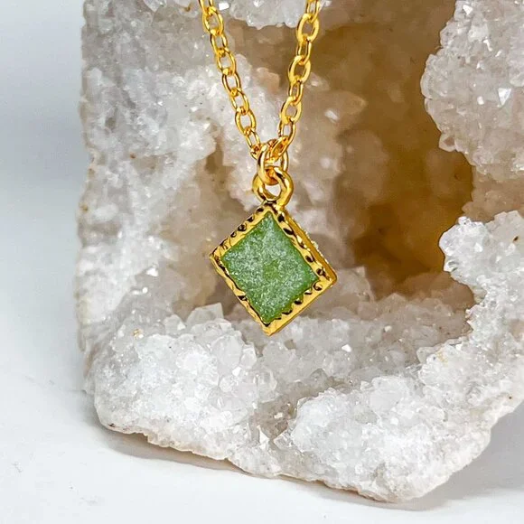 3/$20 14k Gold Green Glitter Resin Diamond Charm Handmade Pendant Necklace - Picture 3 of 7